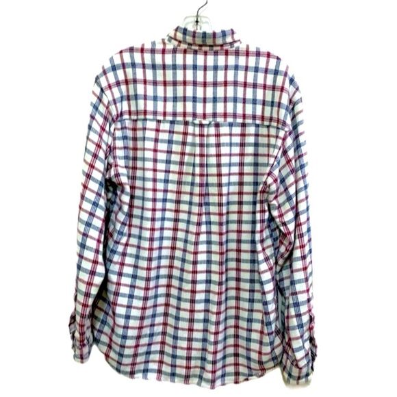 COLUMBIA SHIRT MENS MEDIUM RED WHITE BLUE  CHECK 100% COTTON FLANNEL BUTTON DOWN - Picture 2 of 10